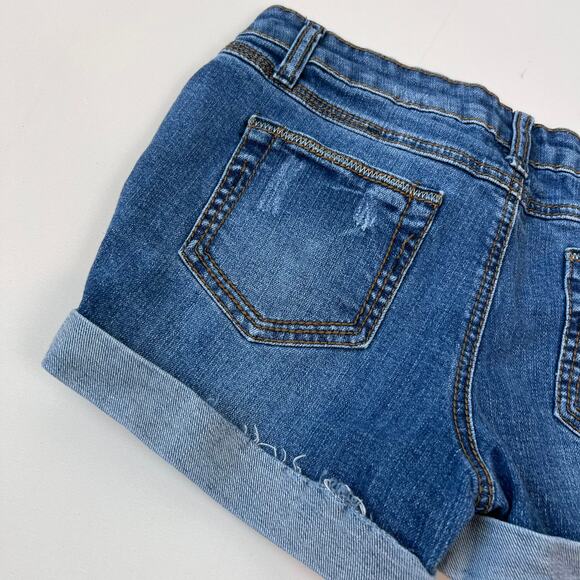 Vintage Y2K Low Rise Denim Shorts size 7 Cuffed Distressed - Picture 2 of 7